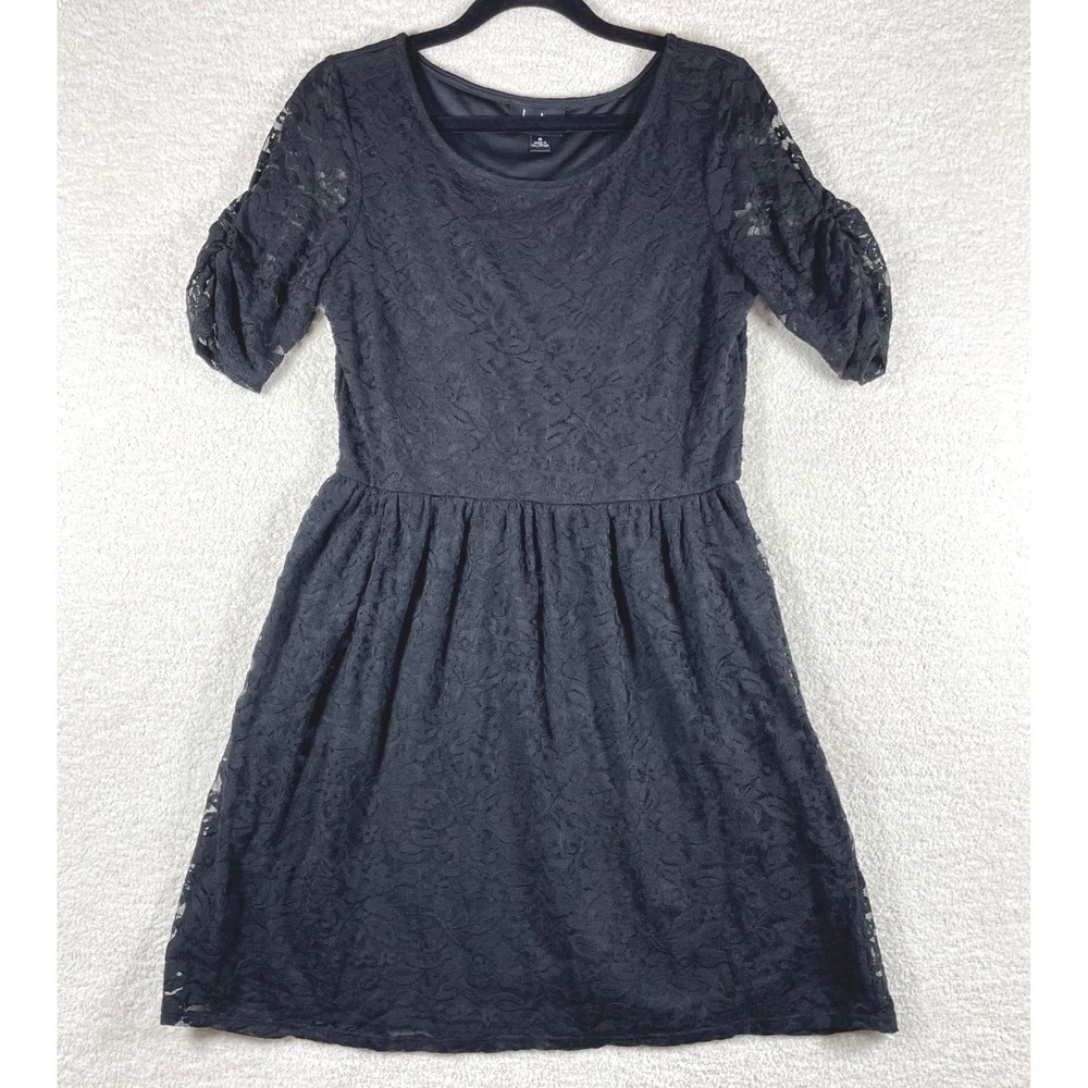 vintage Y2K lace dress ruched sleeves stretchy M witchy goth babydoll dark fairy